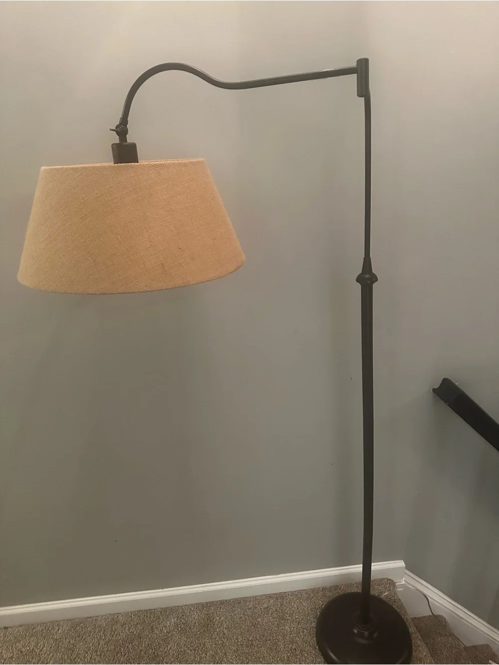 Floor Lamp with Tan Burlap Drum Shade - Unbranded